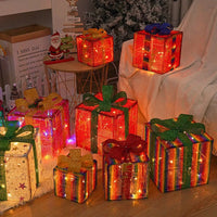 HKM-503955 Decorative LED Christmas Gift Box Lights Set - 3-Piece Battery Operated Layout for Holiday Décor