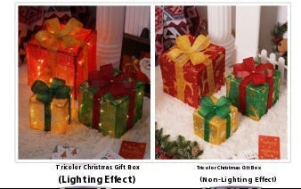 HKM-503955 Decorative LED Christmas Gift Box Lights Set - 3-Piece Battery Operated Layout for Holiday Décor