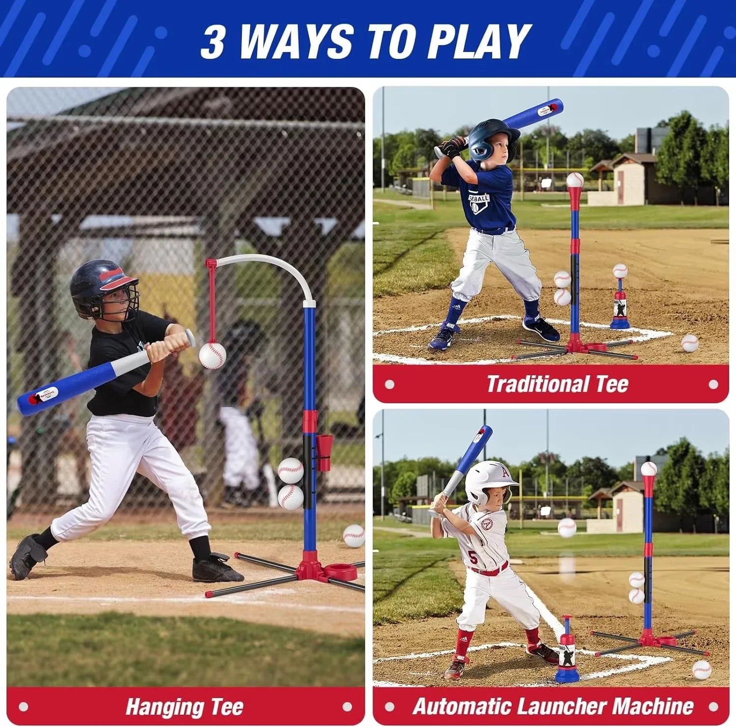 HKM-504083 Three-in-One Adjustable Baseball Training Set for Kids - Indoor and Outdoor Use