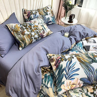 HKM-504147 Digital Printed Cotton Bedding Set - 4-Piece Satin Weave, American Simple Style