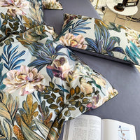 HKM-504147 Digital Printed Cotton Bedding Set - 4-Piece Satin Weave, American Simple Style