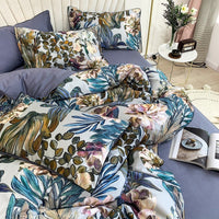 HKM-504147 Digital Printed Cotton Bedding Set - 4-Piece Satin Weave, American Simple Style