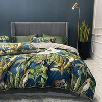 HKM-504147 Digital Printed Cotton Bedding Set - 4-Piece Satin Weave, American Simple Style