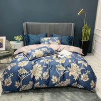 HKM-504147 Digital Printed Cotton Bedding Set - 4-Piece Satin Weave, American Simple Style