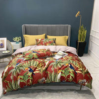 HKM-504147 Digital Printed Cotton Bedding Set - 4-Piece Satin Weave, American Simple Style