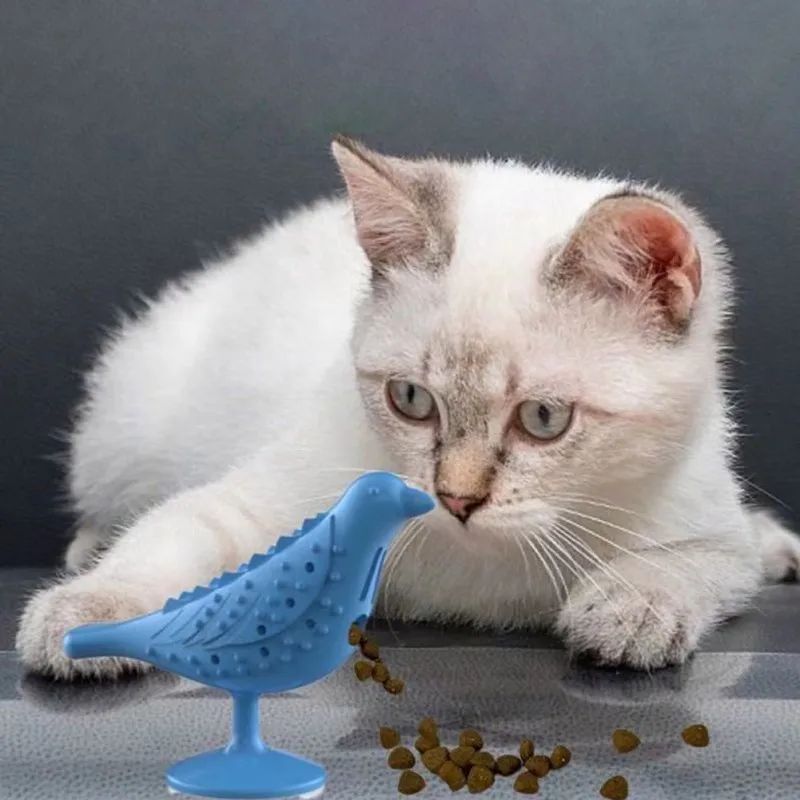 HKM-504275 Interactive Bird-Shaped Cat Toy with Suction Cup Base for Teeth Grinding and Playtime