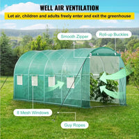 HKM-504339 Portable Walk-In Tunnel Greenhouse, 14.8 x 6.6 x 6.6 Ft with Galvanized Steel Frame, Zippered Door, and 8 Roll-Up Windows
