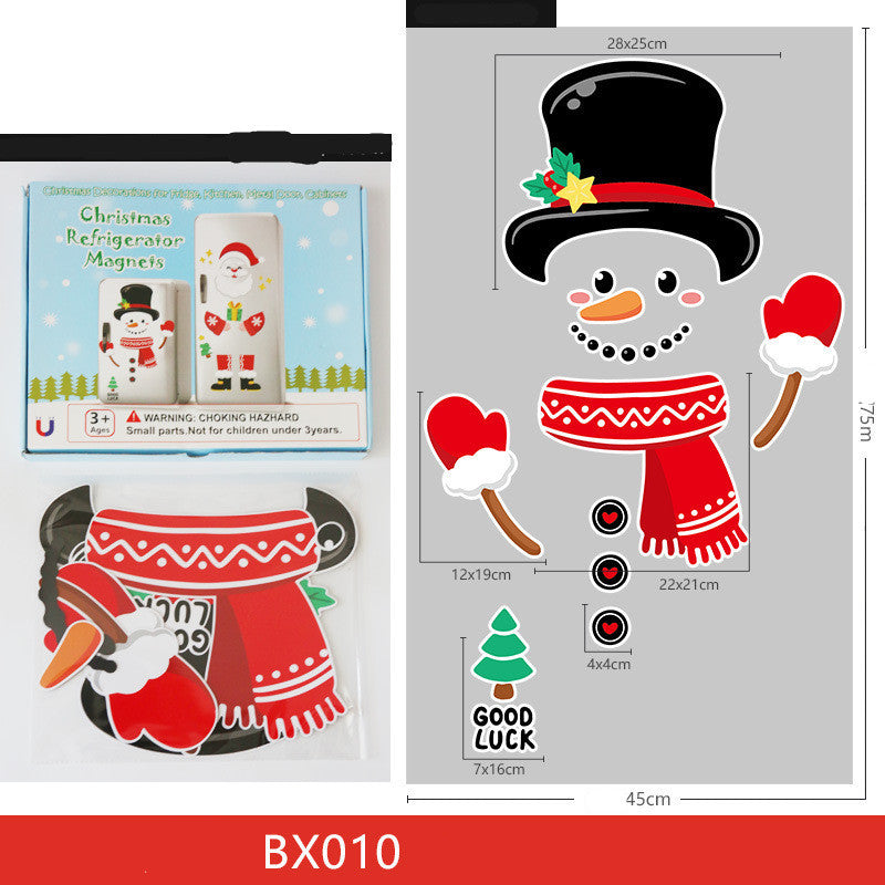 HKM-504595 Christmas Character Fridge Magnet Set - PVC Santa, Snowman, Elf, and Elk Stickers