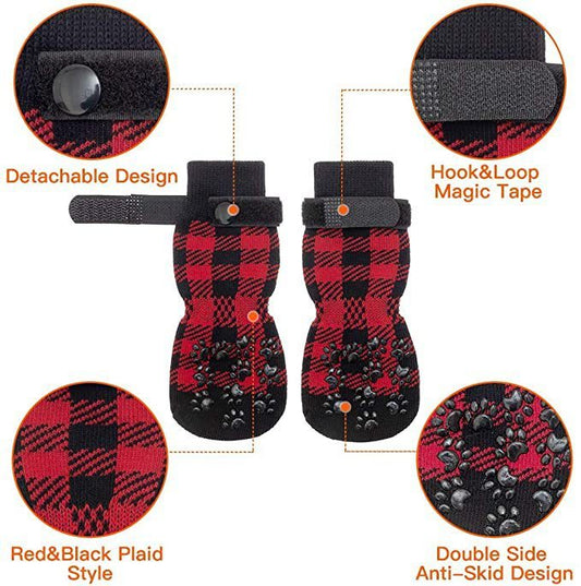 HKM-504659 Cozy Christmas Red Cotton Dog Socks - 4 Pack for All Seasons