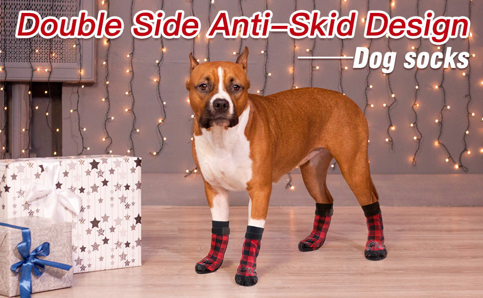 HKM-504659 Cozy Christmas Red Cotton Dog Socks - 4 Pack for All Seasons