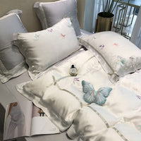 HKM-504659 Embroidered Tencel Quilt Cover Set with Heart and Butterfly Design - Multiple Piece Options Available