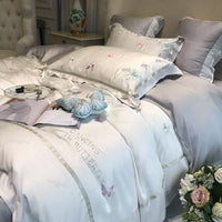 HKM-504659 Embroidered Tencel Quilt Cover Set with Heart and Butterfly Design - Multiple Piece Options Available