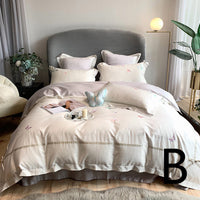 HKM-504659 Embroidered Tencel Quilt Cover Set with Heart and Butterfly Design - Multiple Piece Options Available