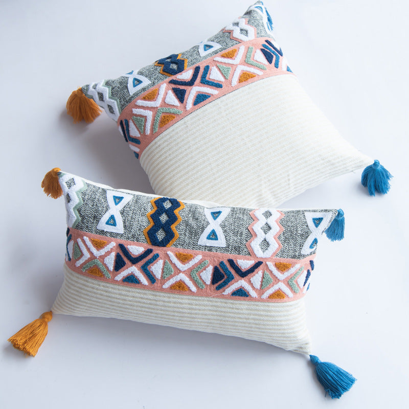 HKM-504787 Embroidered Tufted Towel Pillow Cover in Bohemian Style, 30x50cm & 45x45cm