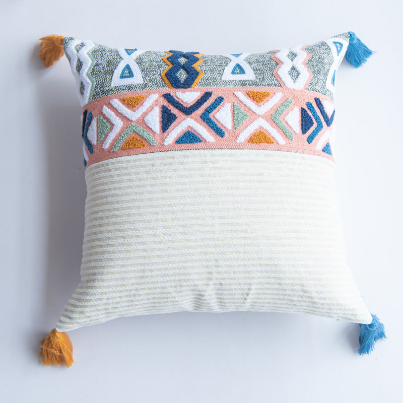 HKM-504787 Embroidered Tufted Towel Pillow Cover in Bohemian Style, 30x50cm & 45x45cm