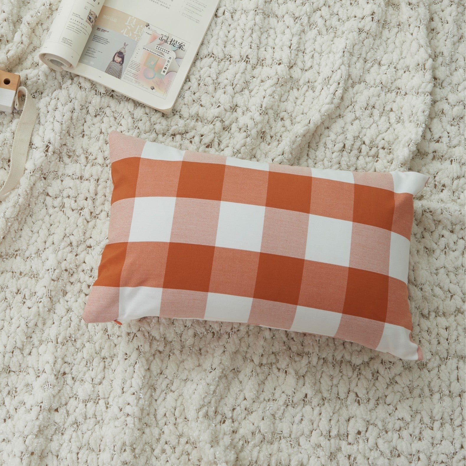 HKM-504979 Plaid and Solid Color Polyester Cotton Pillow Covers - Sizes 45x45 & 30x50