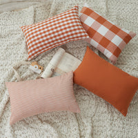 HKM-504979 Plaid and Solid Color Polyester Cotton Pillow Covers - Sizes 45x45 & 30x50