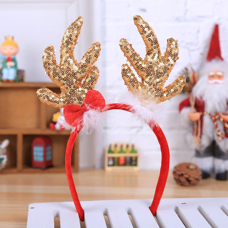 HKM-505107 Sequined Christmas Hair Ornament with Brown Antlers and Ears