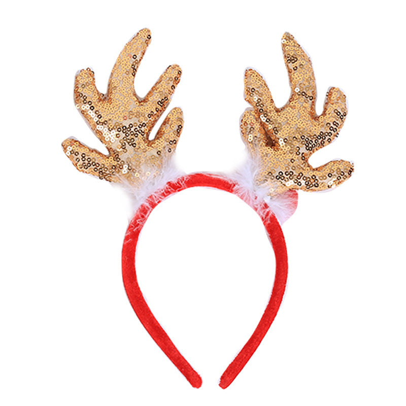 HKM-505107 Sequined Christmas Hair Ornament with Brown Antlers and Ears