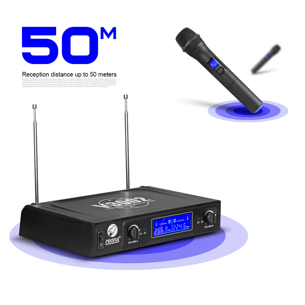 HKM-505683 Dual Handheld Wireless Microphone System V-3002 for Home, Stage, and KTV Use