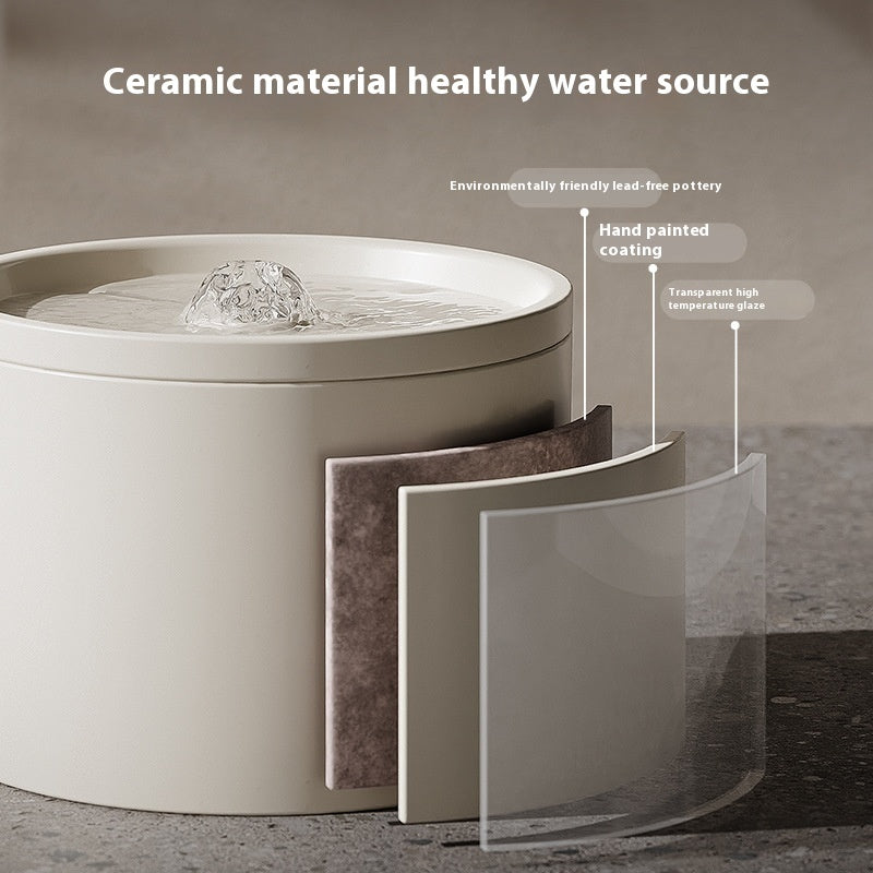 HKM-506003 Ceramic Cat Water Dispenser with Mute Circulating Filter in White, Pink, and Black