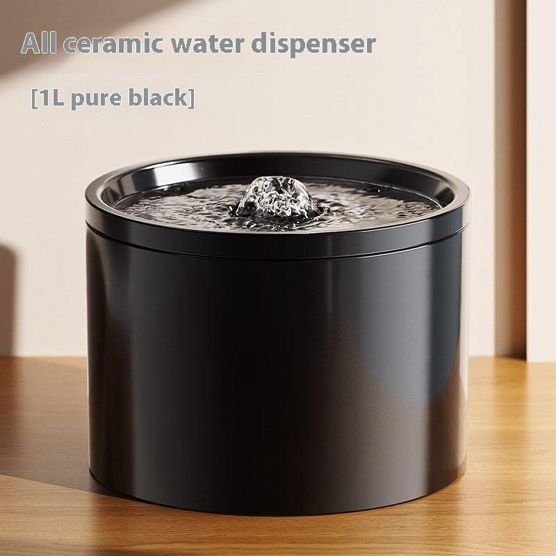 HKM-506003 Ceramic Cat Water Dispenser with Mute Circulating Filter in White, Pink, and Black