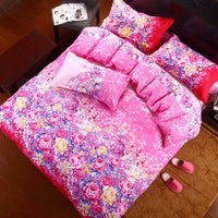 HKM-506451 Korean Cute Style Velvet Quilt Set in Plant and Flower Design for 1.8m Beds - 4 Pieces