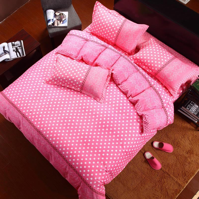 HKM-506451 Korean Cute Style Velvet Quilt Set in Plant and Flower Design for 1.8m Beds - 4 Pieces