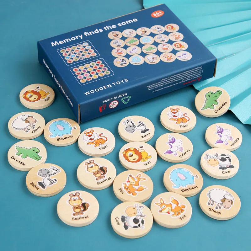 HKM-506963 Wooden Memory Game for Kids - Animal and Fruit Theme for Cognitive Development and Focus Training