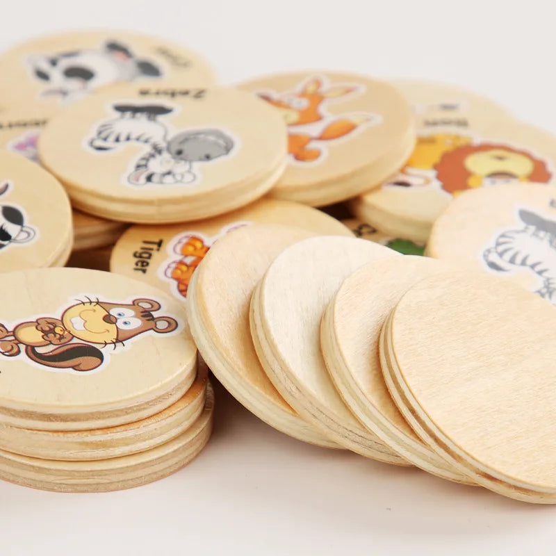 HKM-506963 Wooden Memory Game for Kids - Animal and Fruit Theme for Cognitive Development and Focus Training