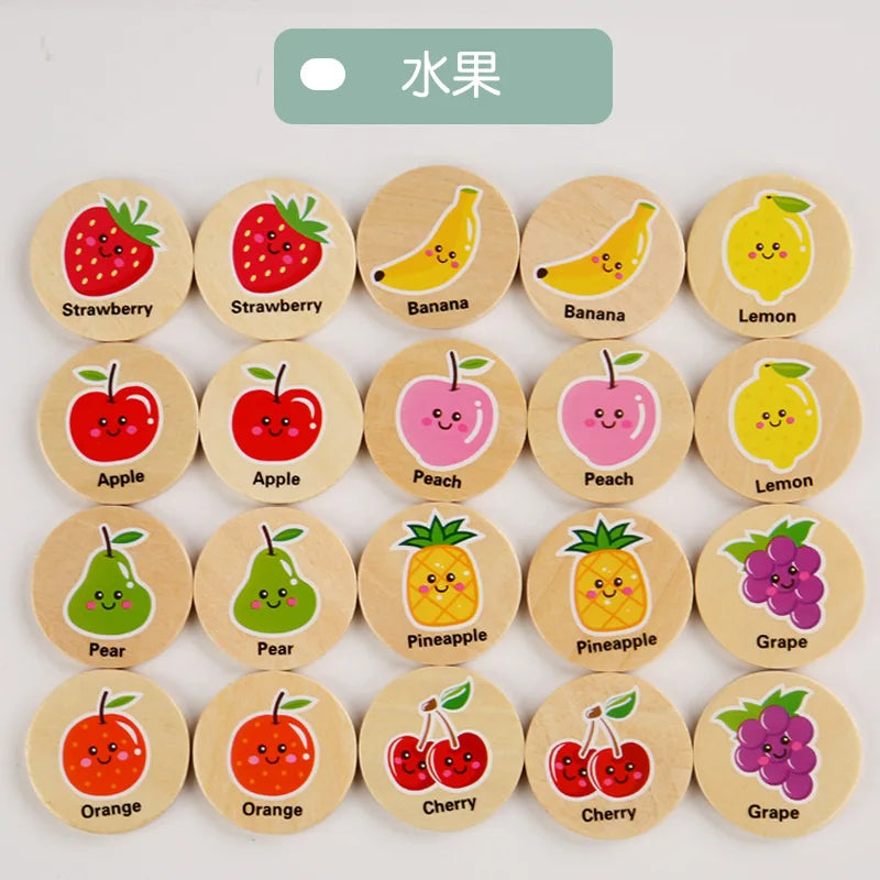 HKM-506963 Wooden Memory Game for Kids - Animal and Fruit Theme for Cognitive Development and Focus Training