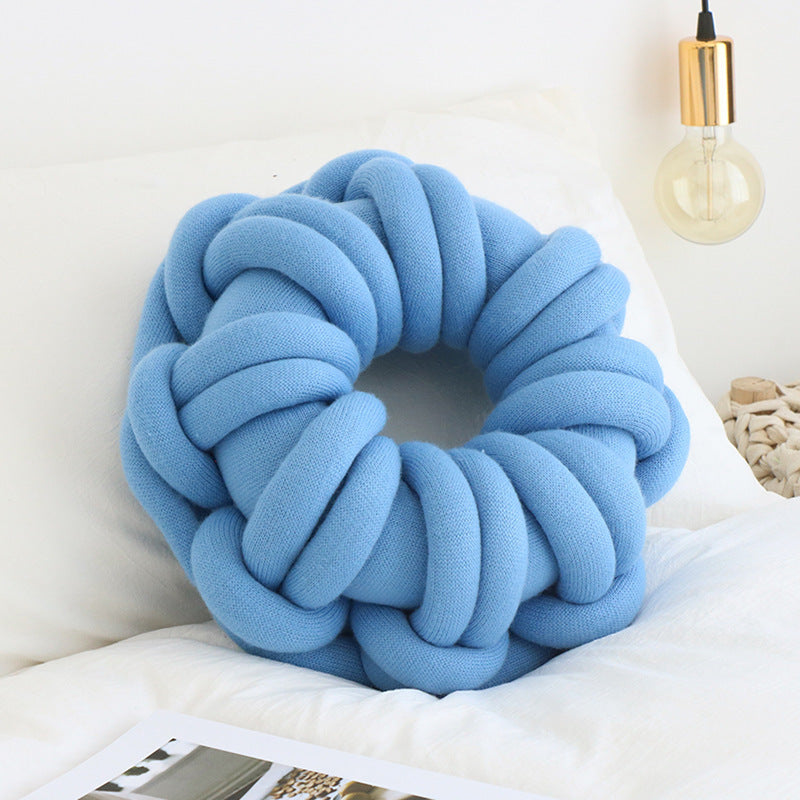 HKM-507027 Knotted Ring Donut Pillow - Solid Color Options in White, Red, Orange Powder, Sky Blue, Iron Gray, Camel Gray, 39cm Diameter