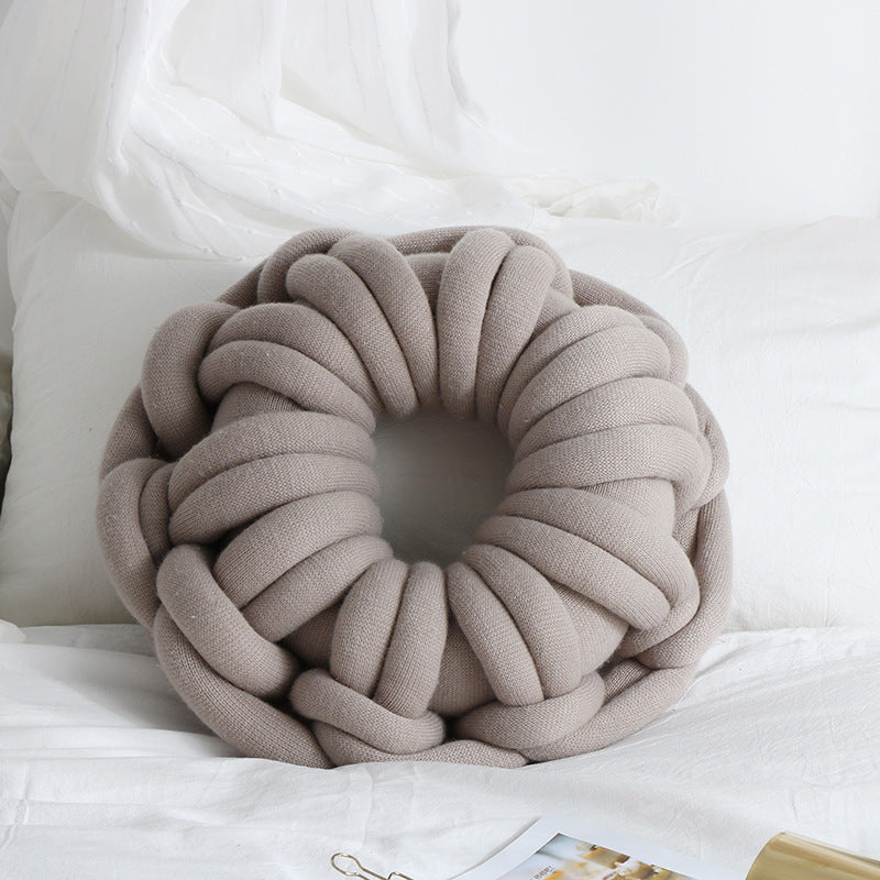 HKM-507027 Knotted Ring Donut Pillow - Solid Color Options in White, Red, Orange Powder, Sky Blue, Iron Gray, Camel Gray, 39cm Diameter