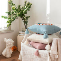 HKM-507091 Tassel Knitted Pillow Cover for Sofa – 45x45cm, Available in Multiple Colors