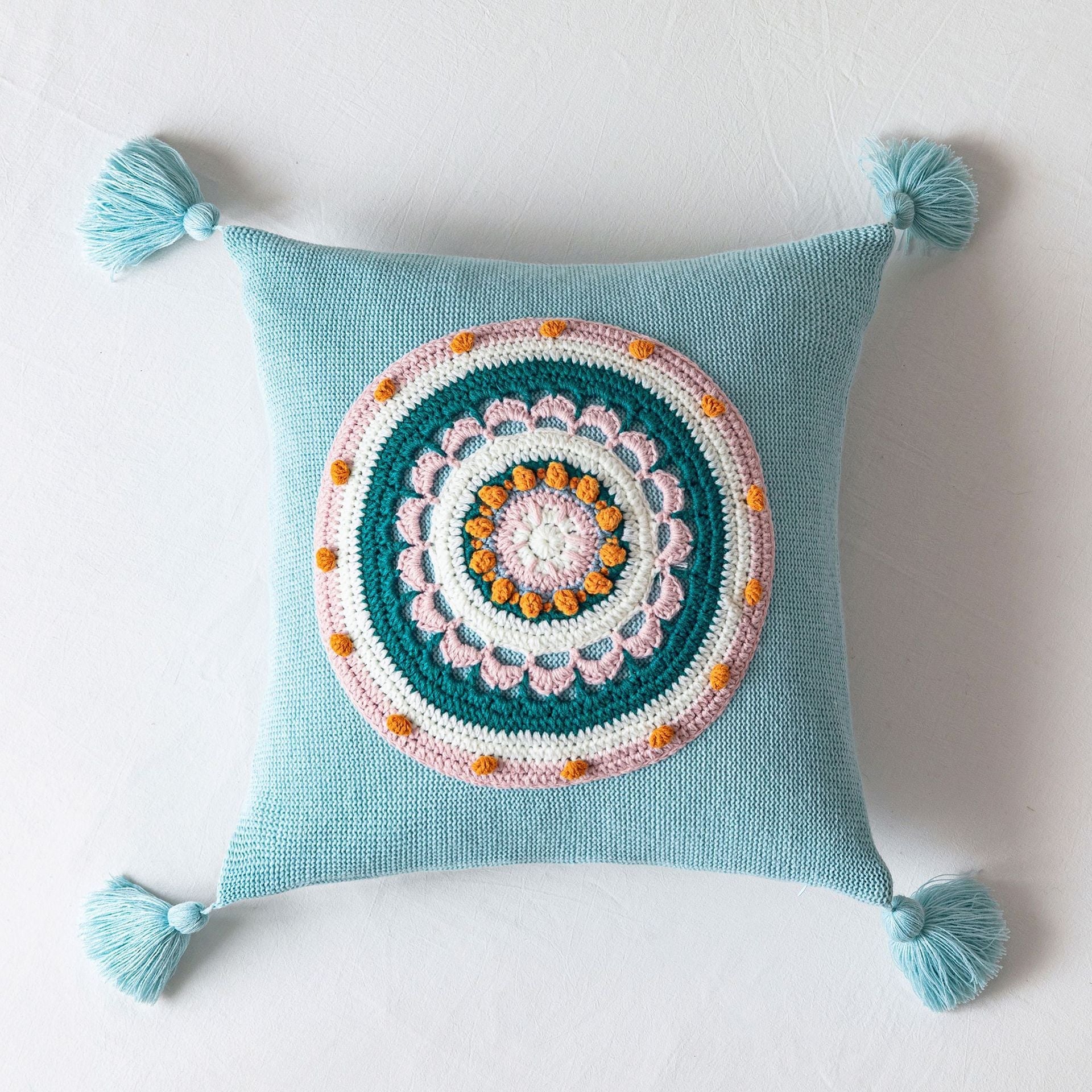 HKM-507091 Tassel Knitted Pillow Cover for Sofa – 45x45cm, Available in Multiple Colors