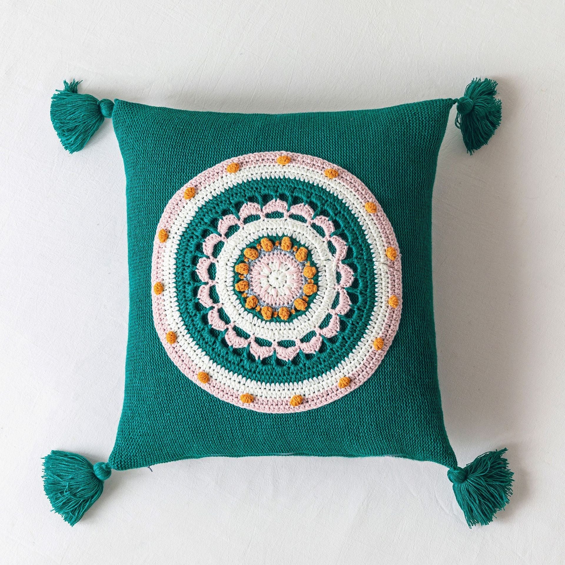 HKM-507091 Tassel Knitted Pillow Cover for Sofa – 45x45cm, Available in Multiple Colors
