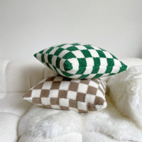 HKM-507283 Double-Sided Checkerboard Pillowcase in Green and Coffee for Living Room or Bedroom