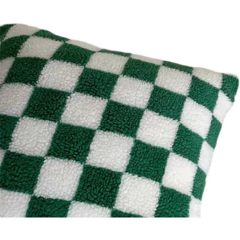 HKM-507283 Double-Sided Checkerboard Pillowcase in Green and Coffee for Living Room or Bedroom