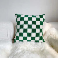 HKM-507283 Double-Sided Checkerboard Pillowcase in Green and Coffee for Living Room or Bedroom