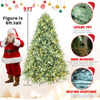 HKM-507411 Green PE/PVC Christmas Tree with Warm White LED Lights - Available in Multiple Heights (4ft to 9ft)