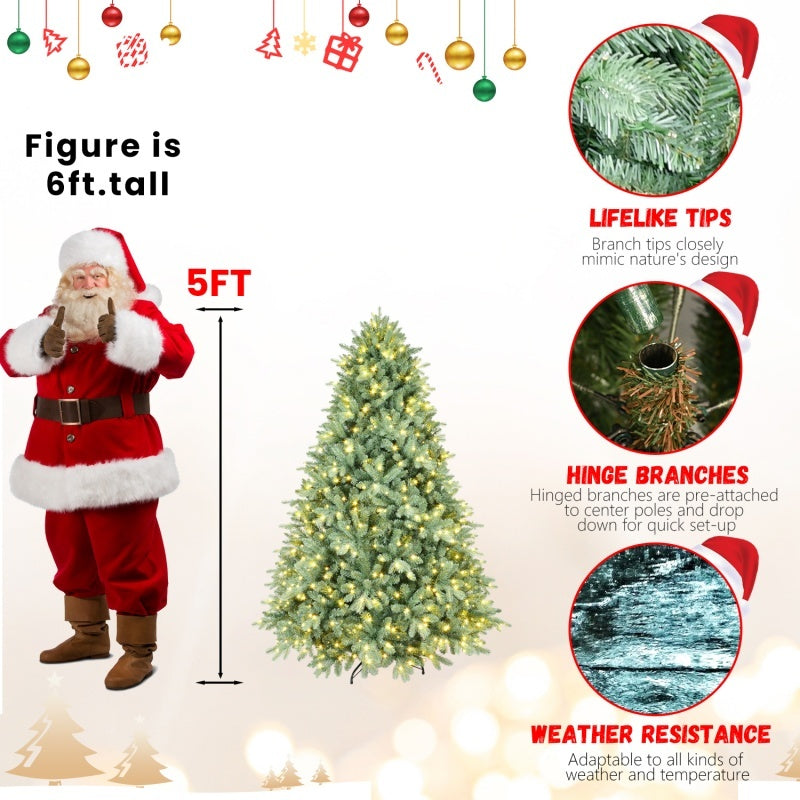 HKM-507411 Green PE/PVC Christmas Tree with Warm White LED Lights - Available in Multiple Heights (4ft to 9ft)