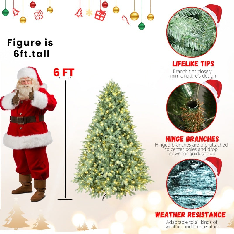 HKM-507411 Green PE/PVC Christmas Tree with Warm White LED Lights - Available in Multiple Heights (4ft to 9ft)