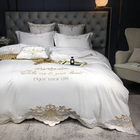 HKM-507603 Luxury Cotton Jacquard Geometric Bedding Set - 4-Piece for 1.8m Beds