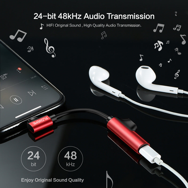HKM-507667 Lightning Audio and Charging Adapter - 5V 1A, Aluminum Alloy, PE, Compatible with Original Earphones