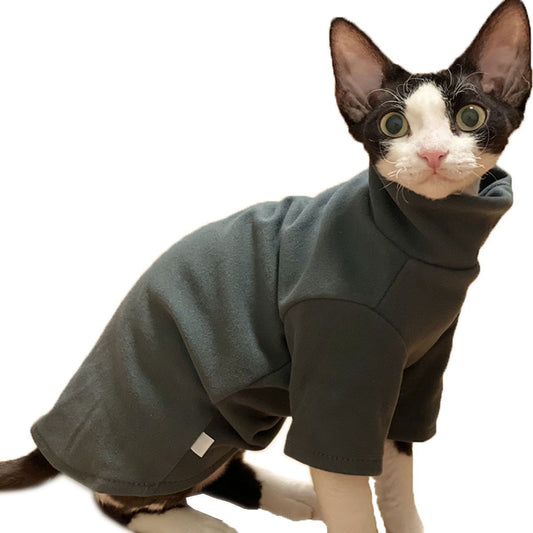 HKM-507795 Self-Heating Hoodie for Hairless Cats - Warm Autumn and Winter Pet Sweater in Black and Green