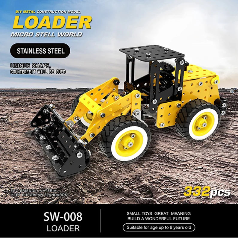 HKM-507859 Construction Vehicle Model Metal Building Block Set - DIY Excavator Assembly Toy for Kids 8 Years & Up