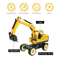 HKM-507859 Construction Vehicle Model Metal Building Block Set - DIY Excavator Assembly Toy for Kids 8 Years & Up