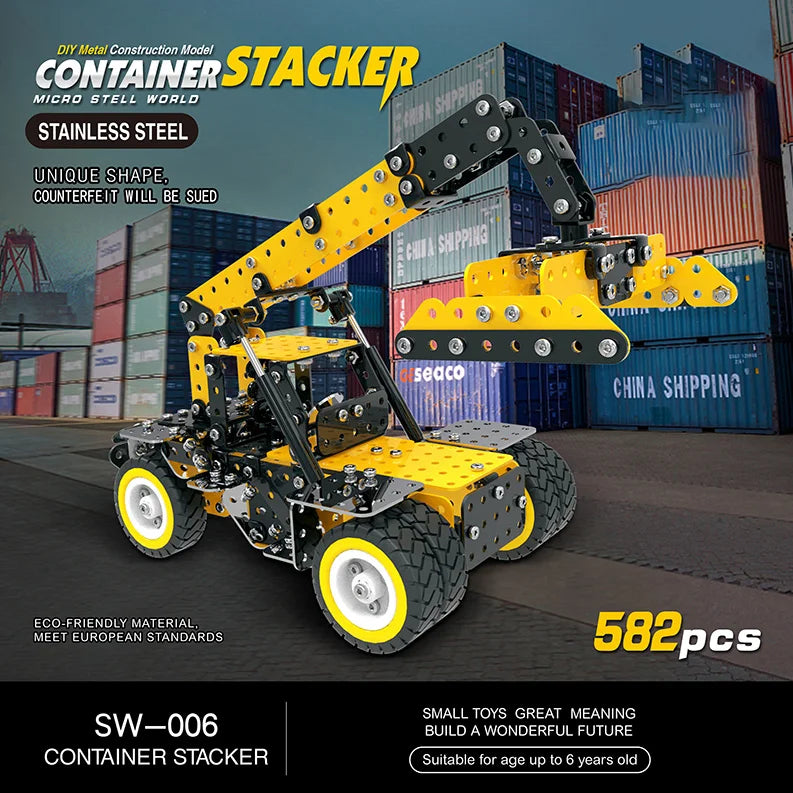 HKM-507859 Construction Vehicle Model Metal Building Block Set - DIY Excavator Assembly Toy for Kids 8 Years & Up