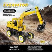 HKM-507859 Construction Vehicle Model Metal Building Block Set - DIY Excavator Assembly Toy for Kids 8 Years & Up