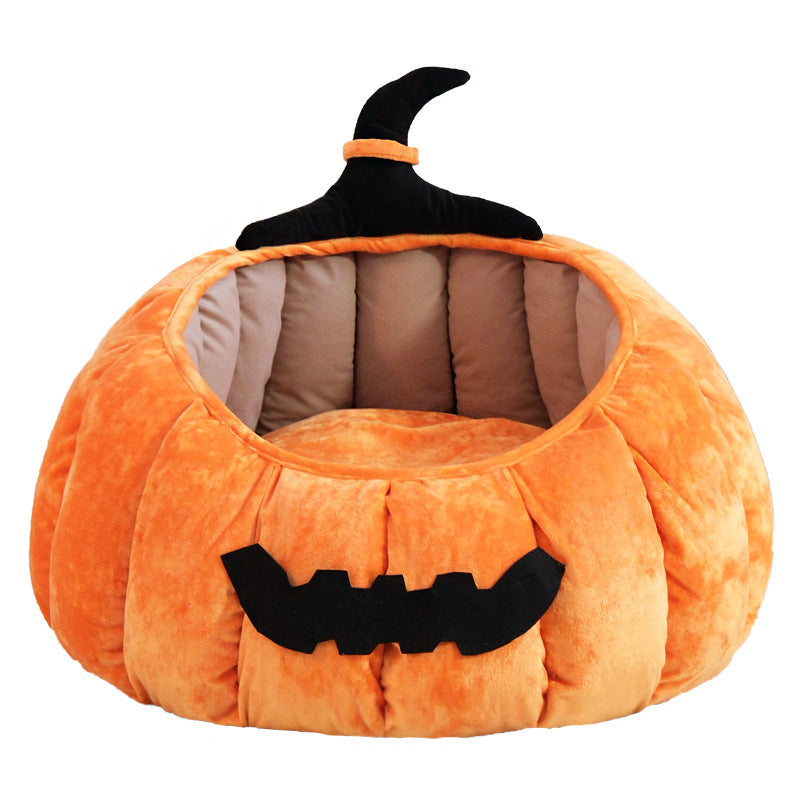 HKM-507923 Cozy Orange and Black Pumpkin Nest for Cats - Soft Cloth Pet Bed